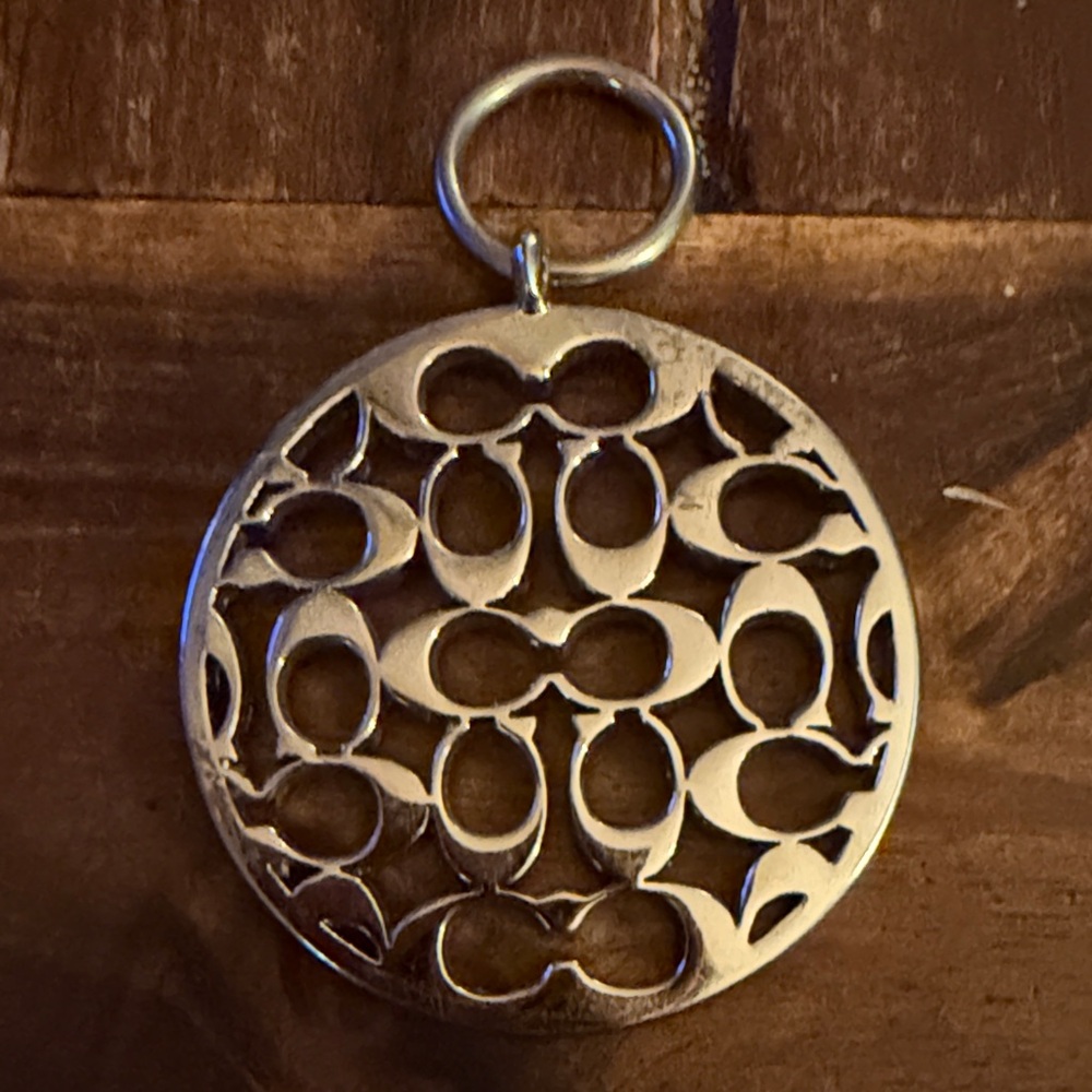 Silver-Tone Round Coach Logo Pendant / tag